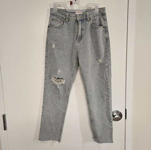 Pink Lily Distressed Boyfriend Fit Jeans - Picture 1 of 9
